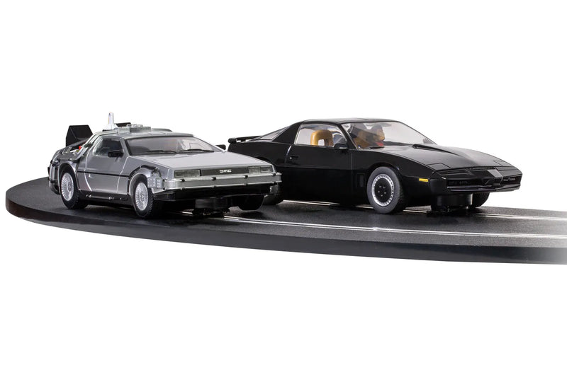 SCALEXTRIC C1431 BACK TO THE FUTURE (TIME MACHINE) VS KNIGHT RIDER (K.I.T.T) 1980S RACE SET