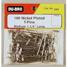 DU-BRO 253 - 100 NICKEL PLATED T-PINS 1-1/4 INCHES MEDIUM