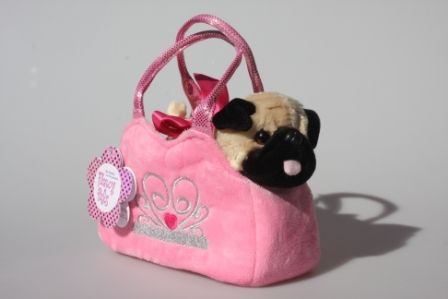 FANCY PALS PUG IN A PINK CROWN BAG