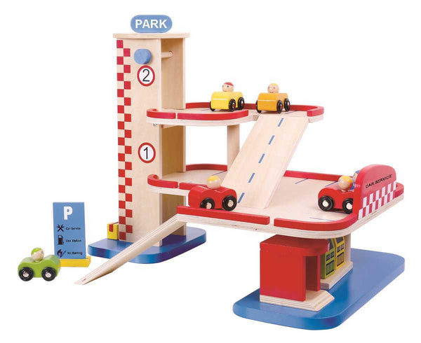 TOOKY TOY WOODEN GARAGE 18PC