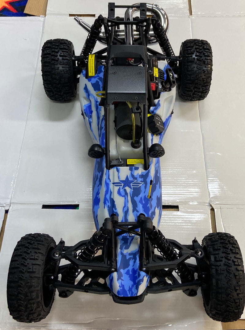 ROVAN 305BS-42 BAJA BUGGY CAMO BLUE/ WHITE  30.5CC DOMINATOR PIPE  WITH GT3B 2.4GHZ CONTROLLER READY TO RUN GAS POWERED RC CAR NOW WITH SYMETRICAL STEERING