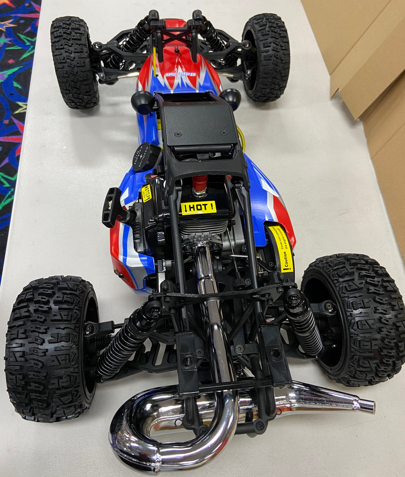 ROVAN 305BS-38 BAJA BUGGY RED/ BLUE/ SILVER 30.5CC DOMINATOR PIPE WITH GT3B 2.4GHZ CONTROLLER READY TO RUN GAS POWERED RC CAR NOW WITH SYMETRICAL STEERING