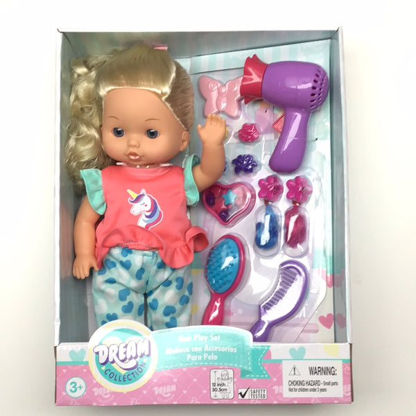 GIGO DREAM COLLECTION - 12INCH DOLL WITH  HAIR PLAY SET PINK