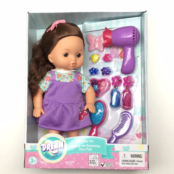 GIGO DREAM COLLECTION - 12INCH DOLL WITH  HAIR PLAY SET PURPLE