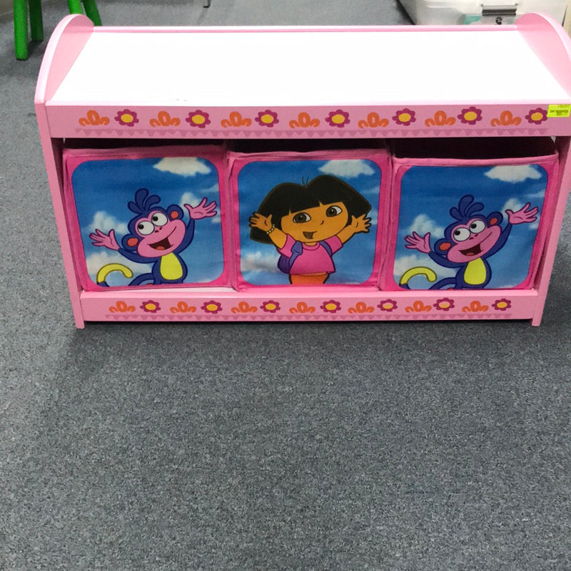 WOODEN TOY BOX W/ CANVAS BOXES DORA