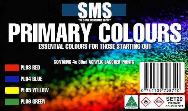 SMS SET29 PRIMARY COLOURS SET OF 4 ACRYLIC PAINTS