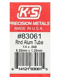 K&S 83061 ROUND ALUMINIUM ROUND TUBE 1/4 X 0.049 (6.35MM X 1.25MM )