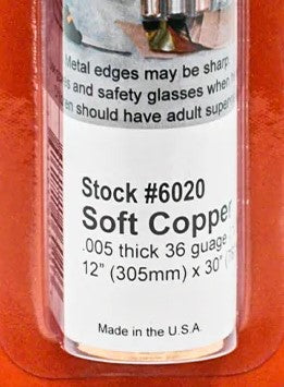 K&S 6020 SOFT COPPER ROLL .0056 THICK 36 GUAGE ( .127MM ) 12 X 30 ( 305MM X 726MM )