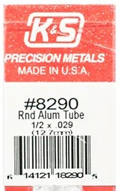 K&S 8290 ROUND ALUMINIUM TUBE 1/2 X .029 ( 12MM  X 7MM )