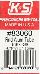 K&S 83060 ROUND ALUMINIUM TUBE 3/16 X 0.049 INCH ( 4.76MM X 1.25MM )