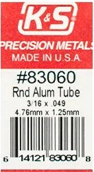 K&S 83060 ROUND ALUMINIUM TUBE 3/16 X 0.049 INCH ( 4.76MM X 1.25MM )