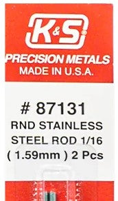 K&S 87131 ROUND STAINLESS STEEL ROD 1/16 (1.59MM ) 2PCS