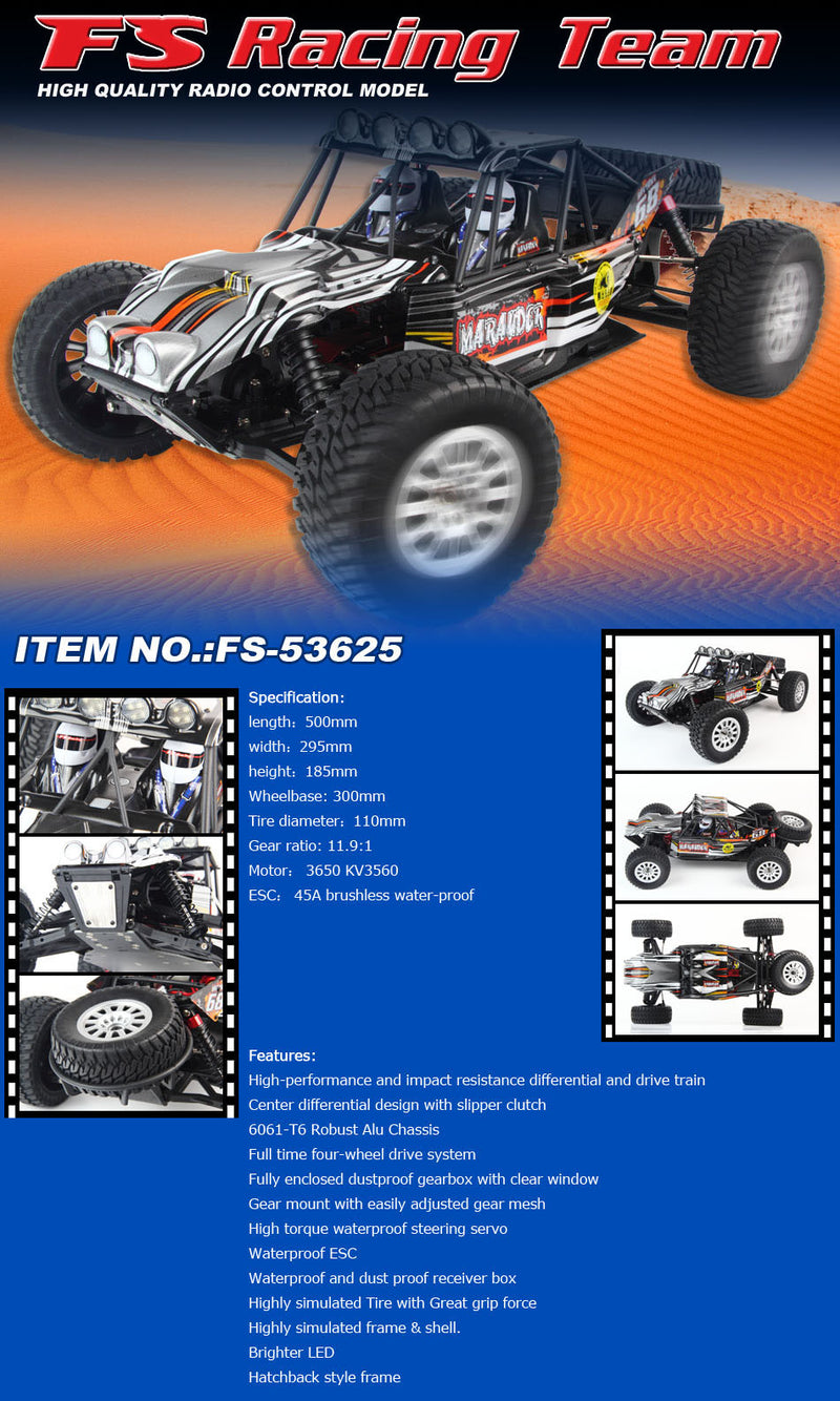 FS RACING FS53625 MARAUDER 4WD BRUSHLESS DESERT BUGGY 1/10TH SCALE REQUIRES BATTERY AND CHARGER