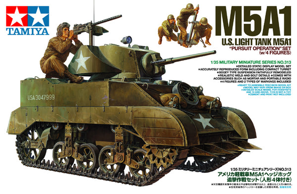 TAMIYA 35313 U.S. LIGHT TANK M5A1 PURSUIT OPERATION SET WITH 4 FIGURES 1/35 SCALE TANK PLASTIC MODEL KIT