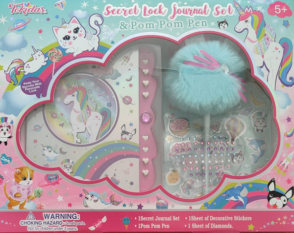 TOKIDAS SECRET LOCK JOURNAL AND POM POM PEN SET