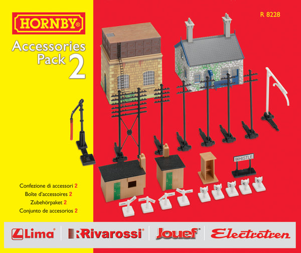 HORNBY R8228 TRAKMAT ACC PACK 2 SIGNAL BOX SHEDS POWER LINES WATER PIPE OO SCALE