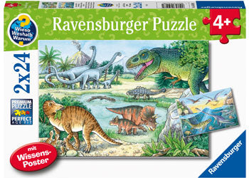 RAVENSBURGER 051281 DINOSAURS OF LAND AND SEA  2x24PC JIGSAW PUZZLE PLUS MINI POSTER