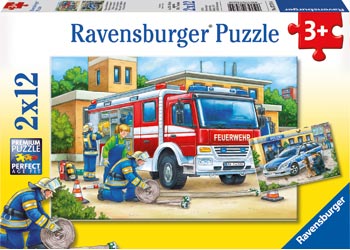 RAVENSBURGER 075744 POLICE AND FIRE FIGHTERS 2x12PC JIGSAW PUZZLE