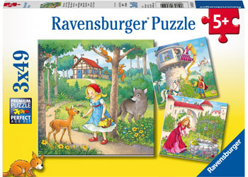 RAVENSBURGER 080519 RAPUNZEL LITTLE RED RIDING HOOD AND THE FROG PRINCE 3x49PC JIGSAW PUZZLE