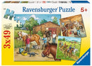 RAVENSBURGER 092376 A DAY WITH HORSES 3x49PC JIGSAW PUZZLE