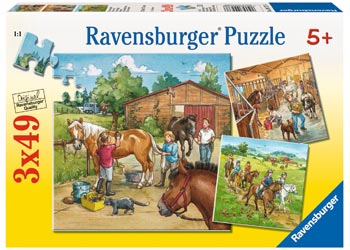 RAVENSBURGER 092376 A DAY WITH HORSES 3x49PC JIGSAW PUZZLE