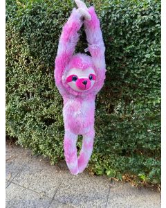COTTON CANDY HANGING SLOTH POPPY PINK AND PURPLE PLUSH