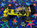 ROVAN 360AG04 YELLOW/GOLD 36CC BAJA 5B BUGGY WITH DOMINATOR TUNED EXHAUST PIPE, SYMETRICAL STEERING AND GT3B CONTROLLER READY TO RUN GAS POWERED RC CAR