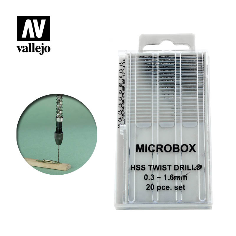 VALLEJO T01001 MICROBOX DRILL BIT SET 0.3MM - 1.6MM TOOLS 20 PIECE SET