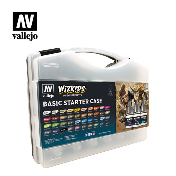 VALLEJO 80.260 WIZKIDS BASIC STARTER CASE ACRYLIC PAINT SET (40 COLOURS 8ML + 1 BRUSH)