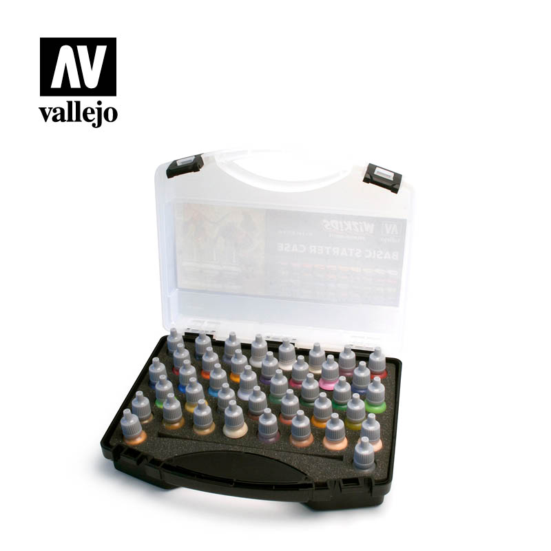 VALLEJO 80.260 WIZKIDS BASIC STARTER CASE ACRYLIC PAINT SET (40 COLOURS 8ML + 1 BRUSH)