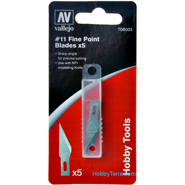 VALLEJO T06003 TOOLS NUMBER 11 CLASSIC FINE POINTBLADES 5 PK  - FOR NUMBER 1 HANDLE